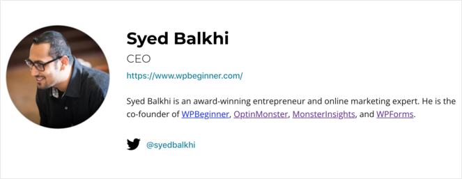 author bio with backlink