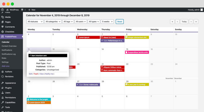 PublishPress plugin for creating an editorial calendar in wordpress