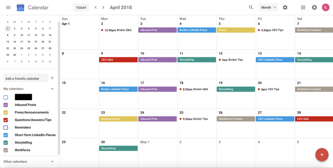 content calendar using google calendar