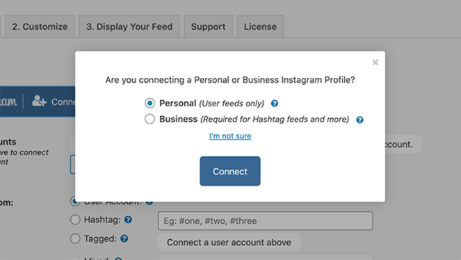 select personal or business account