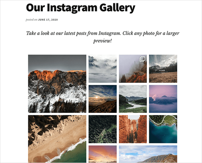 published instagram gallery in blog post