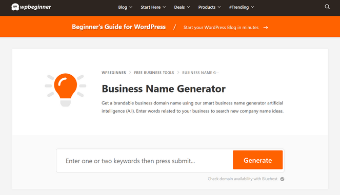 wpbeginner business name generator tool