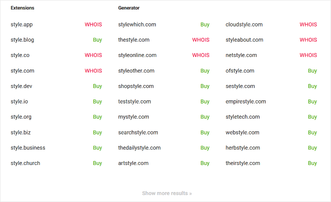 style-domain-ideas - Blog Tyrant domain ideas generated by nameboy
