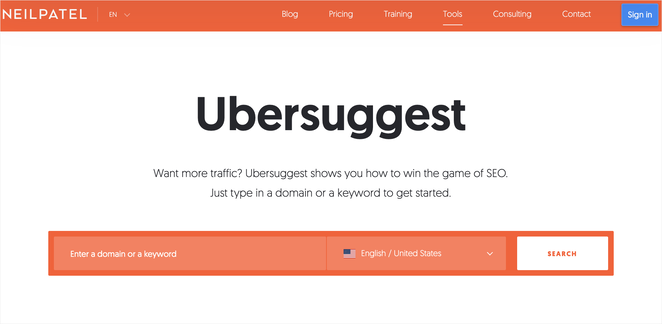 ubersuggest free topic research tool