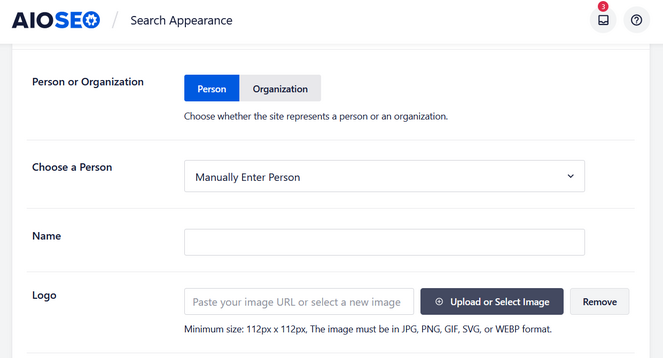 Paramètres de la personne du graphique de connaissances aioseo