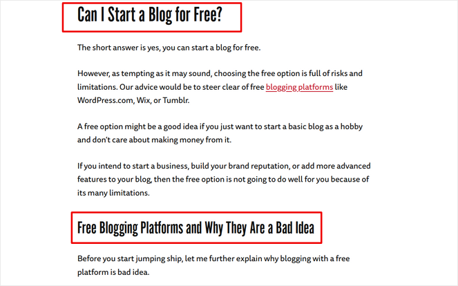 use headings to create a proper blog post structure