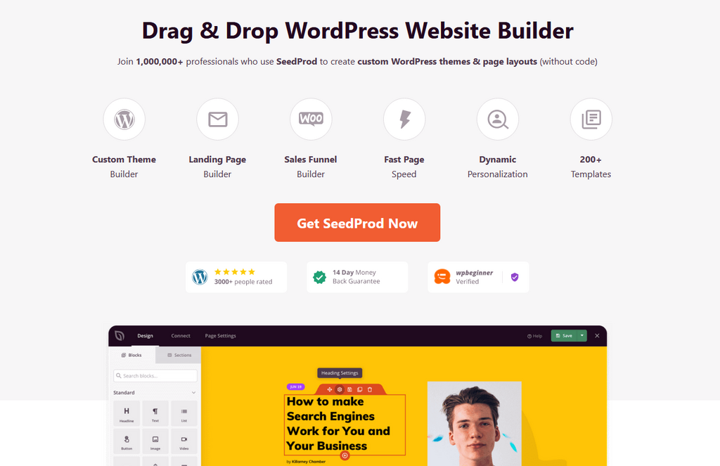 SeedProd drag and drop WordPress website builder