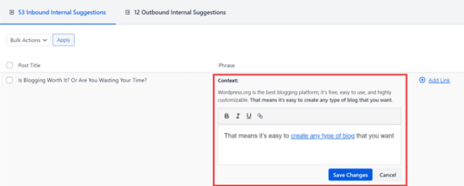 link-assistant-mark-up - Blog Tyrant edit anchor text and link placement for internal links with aioseo