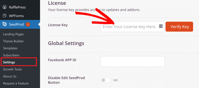 Enter SeedProd license key