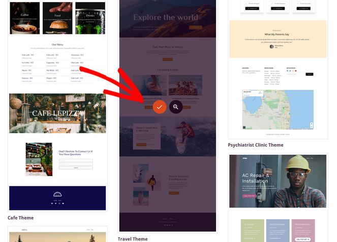 select your theme template by clicking the checkmark button