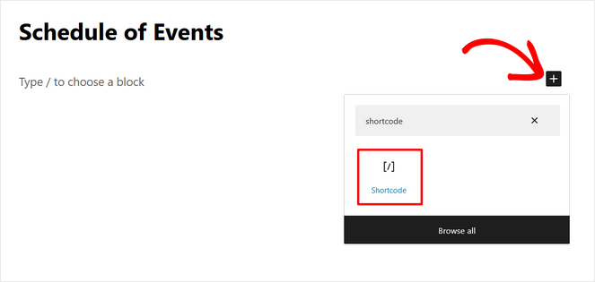 add the shortcode block to your event page