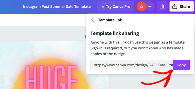 Copy the Canva template link