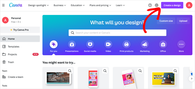 Click the create a design button