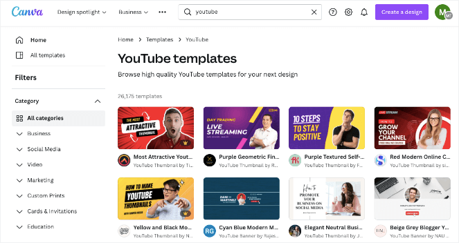 YouTube Templates in Canva
