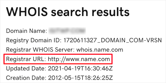 WHOIS search results example