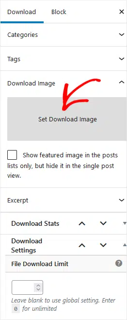 Use the EDD download sidebar to edit other settings