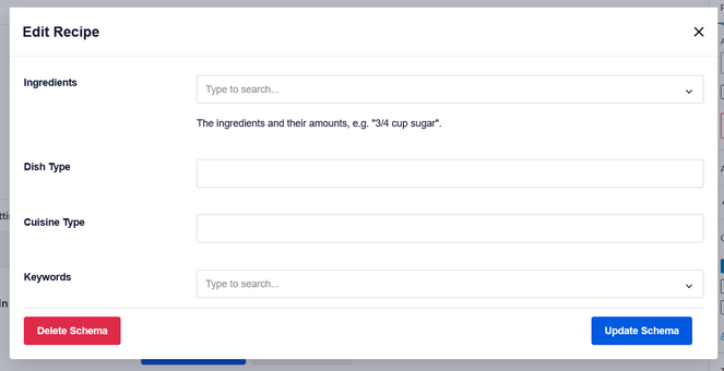 Recipe schema information