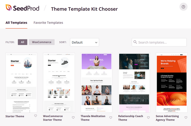 SeedProd theme template kit chooser