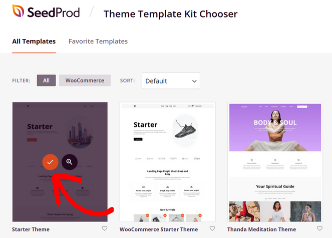 Click the check-mark icon to use a template kit