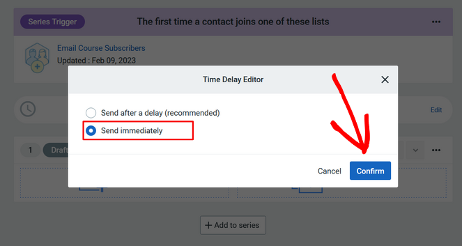 Time delay editor Constant Contact