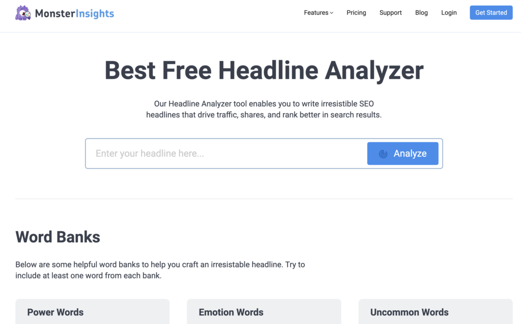 monster insights free headline analyzer tool.
