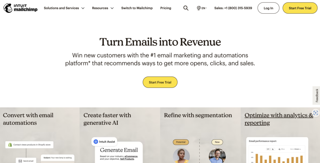 mailchimp email platform homepage.